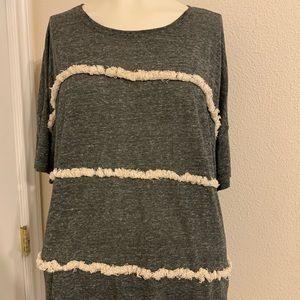 Oversized Grey T-shirt with Fringe